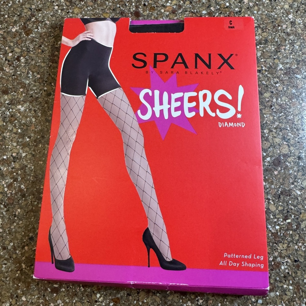 Spanx Sheers‎ Diamond Shaper Leggings Womens Size C Black Patterned Leg Sheer